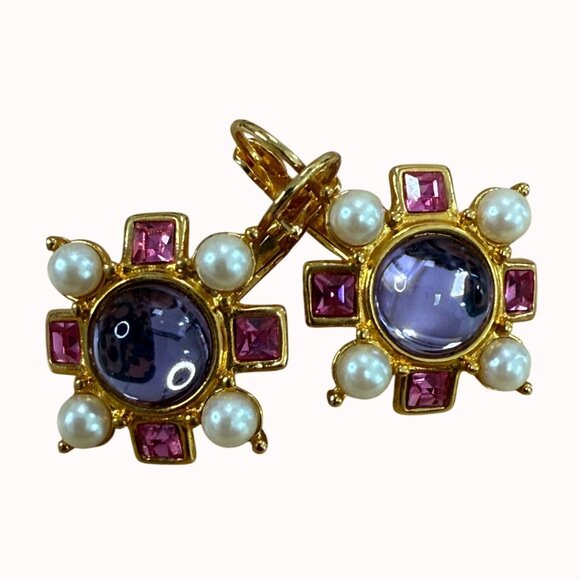 Joan Rivers Vintage Gold-Plated Earrings With Faux Pearl & Pink Crystal Accents - Picture 1 of 9
